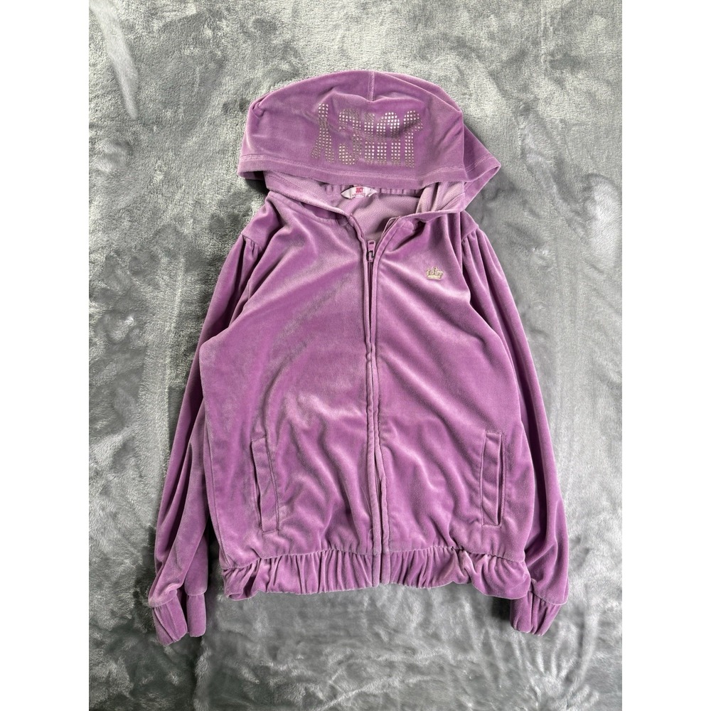 Juicy by Juicy Couture Velour Purple Zipper Hoodie Track Jacket Girls Large 14